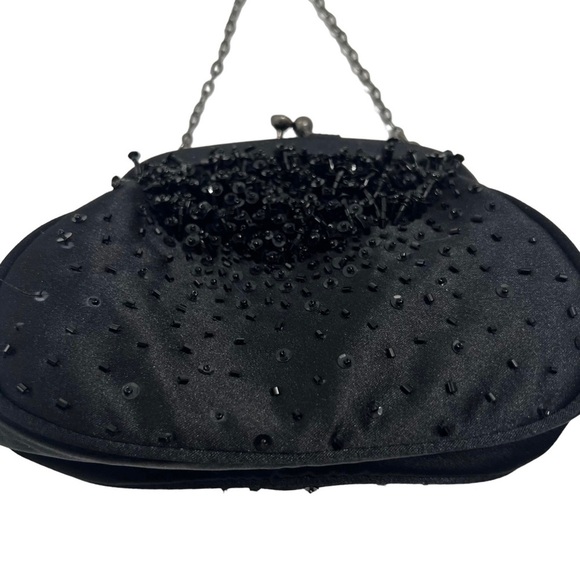 ANN TAYLOR  Black Embellished Beaded Chained Evening Bag NWOT - Picture 1 of 10